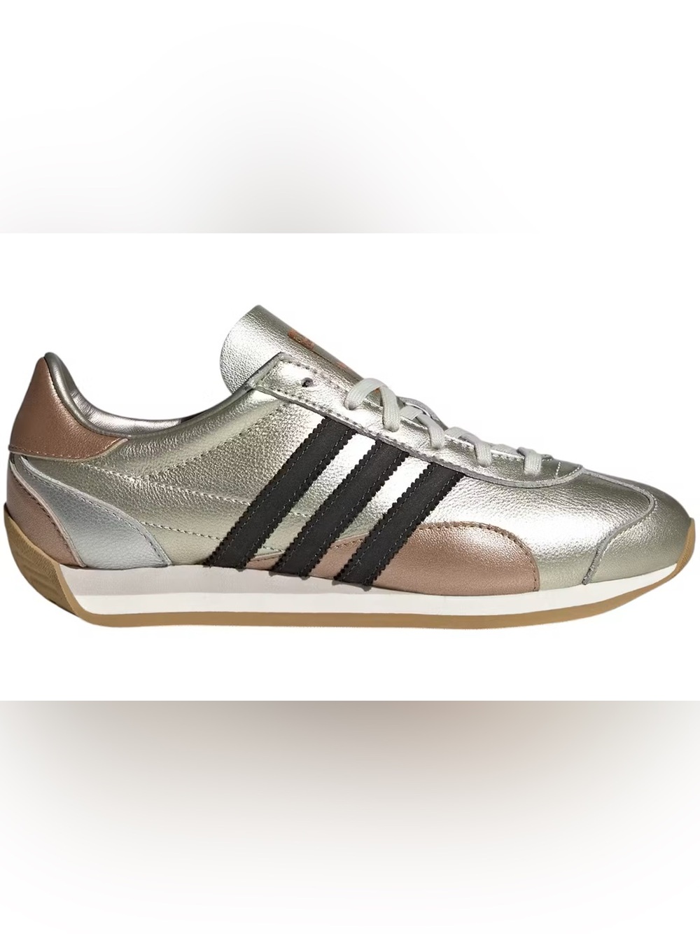 adidas Women's Sambas Metallic Sneakers with Black Stripes and Rose Gold Heel